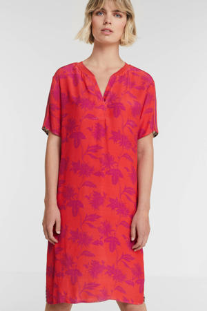 jurk met all over print rood/roze/bruin