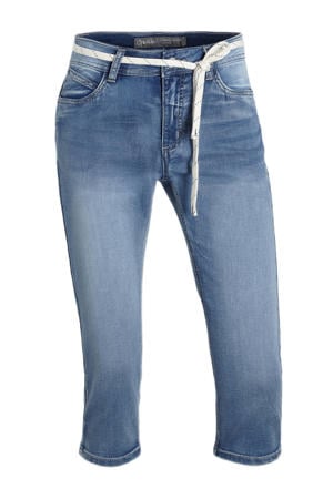 high waist slim fit capri jeans mid blue denim