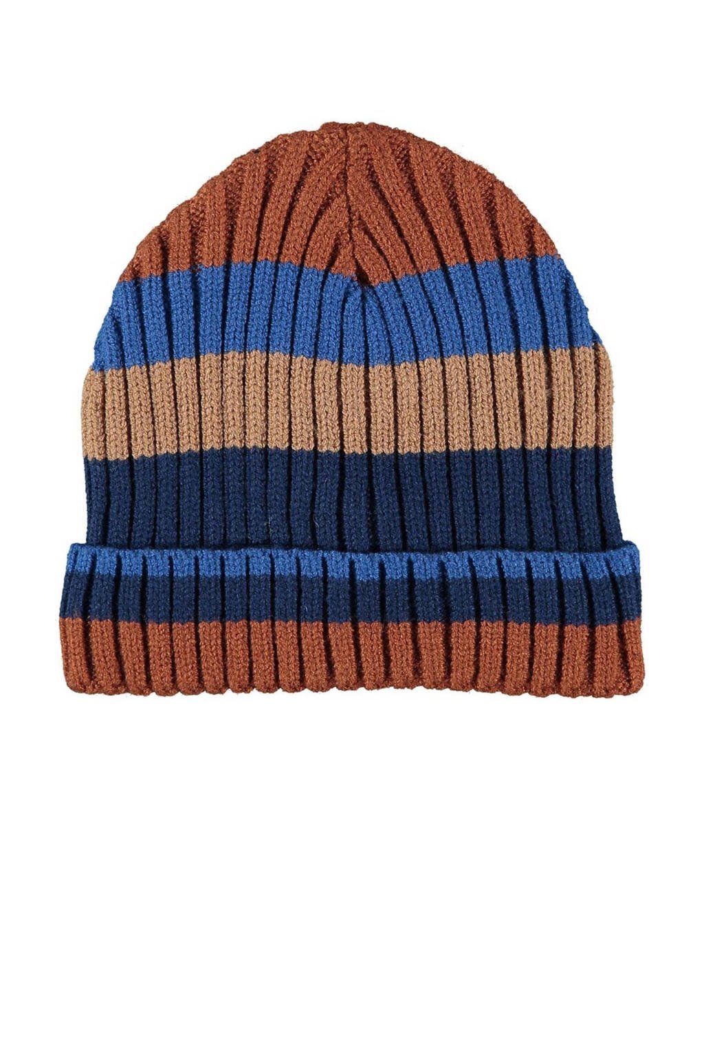 Sarlini gestreepte muts bruin/blauw/camel
