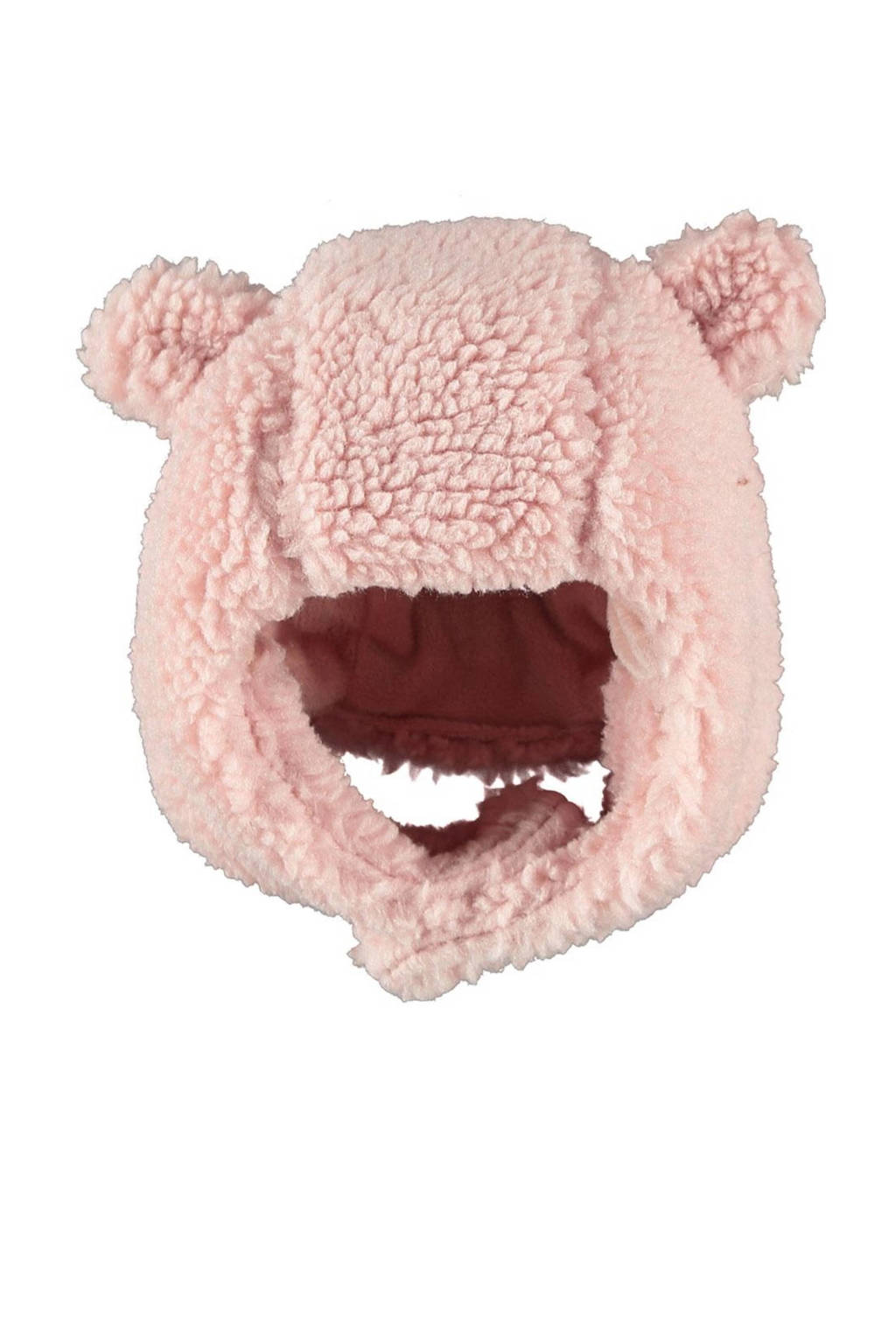 Sarlini teddy muts met oortjes roze, Lichtroze