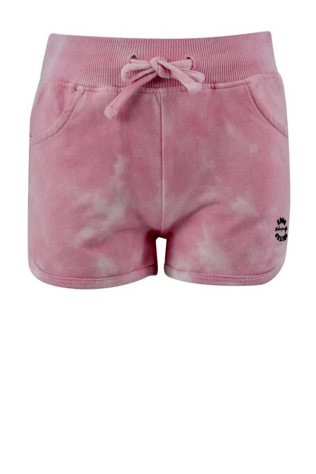 Roze meisjes KIDDO tie-dyesweatshort Yvon met regular waist en elastische tailleband met koord