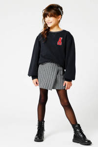 Zwarte meisjes America Today Junior sweater Selina JR met logo dessin, lange mouwen, ronde hals en elastische boord