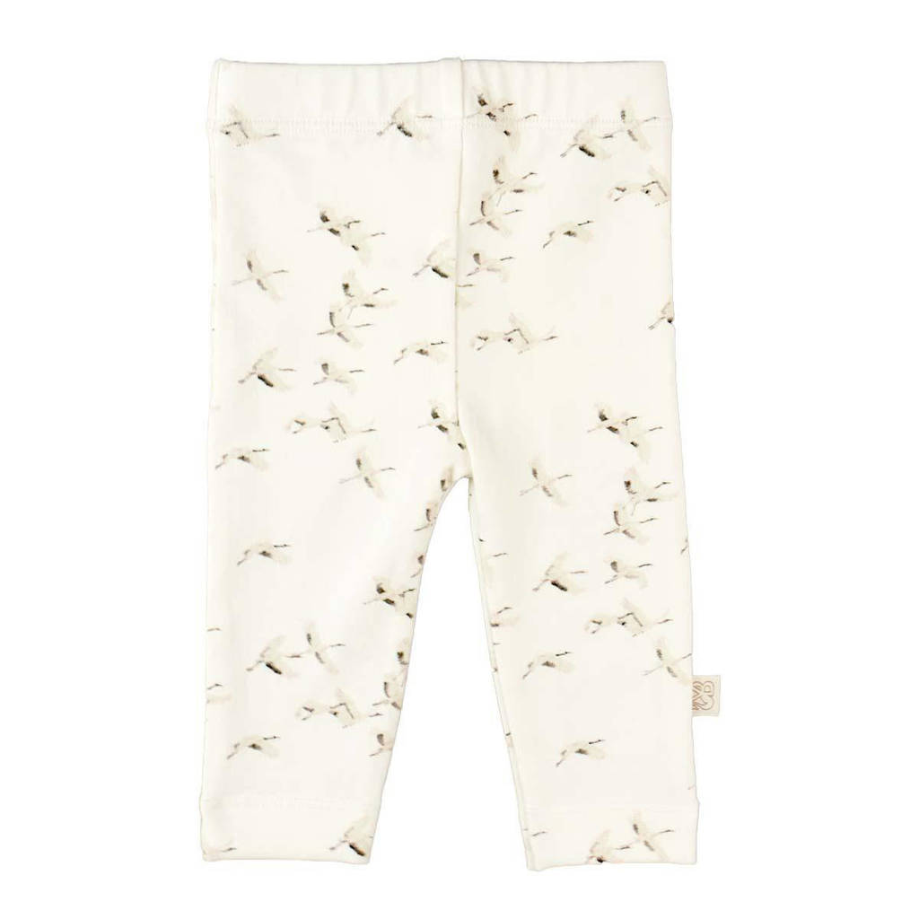 Ecru jongens en meisjes Yumi Baby newborn broek Cranebirds van duurzaam stretchkatoen met regular waist, elastische tailleband en dierenprint