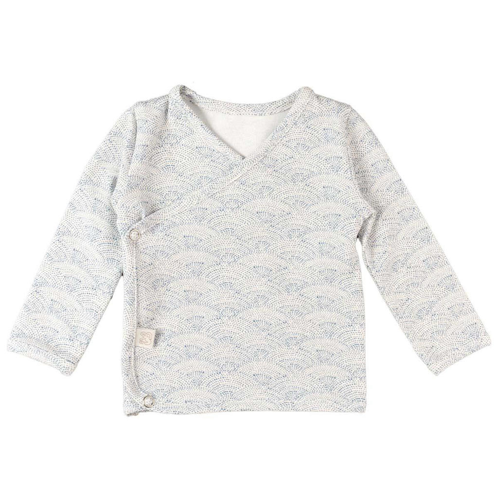 Blauwe jongens en meisjes Yumi Baby longsleeve Waves Blue van stretchkatoen met lange mouwen, V-hals, drukknoopsluiting en overslag detail