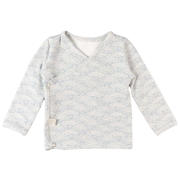 thumbnail: Blauwe jongens en meisjes Yumi Baby longsleeve Waves Blue van stretchkatoen met lange mouwen, V-hals, drukknoopsluiting en overslag detail