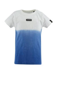 Blauw en witte jongens Born by Kiddo United dip-dye T-shirt Shane van katoen met korte mouwen, ronde hals en drukknoopsluiting