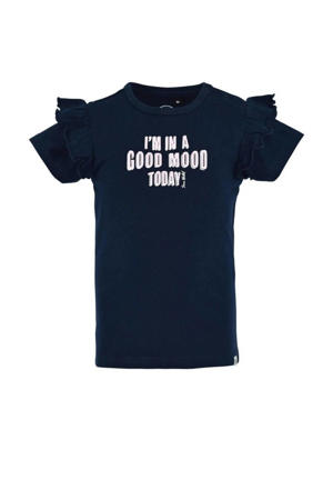 T-shirt Badia met tekst en ruches donkerblauw