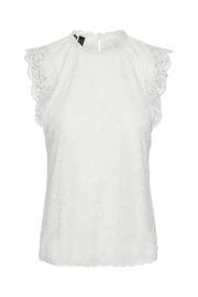 thumbnail: Witte dames PIECES top van nylon met effen, korte mouwen, ronde hals en geweven detail