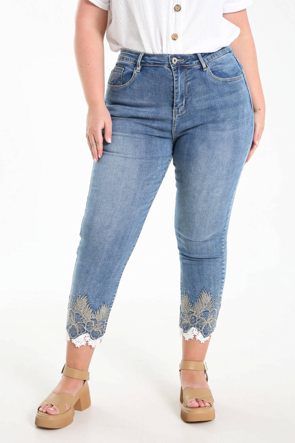 Paprika cropped high waist slim fit jeans light denim/goud/wit