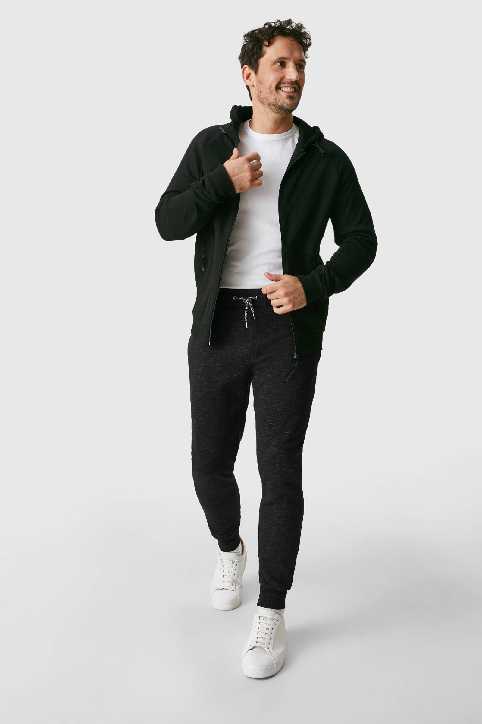 C\u0026A gemêleerde regular fit joggingbroek zwart | wehkamp
