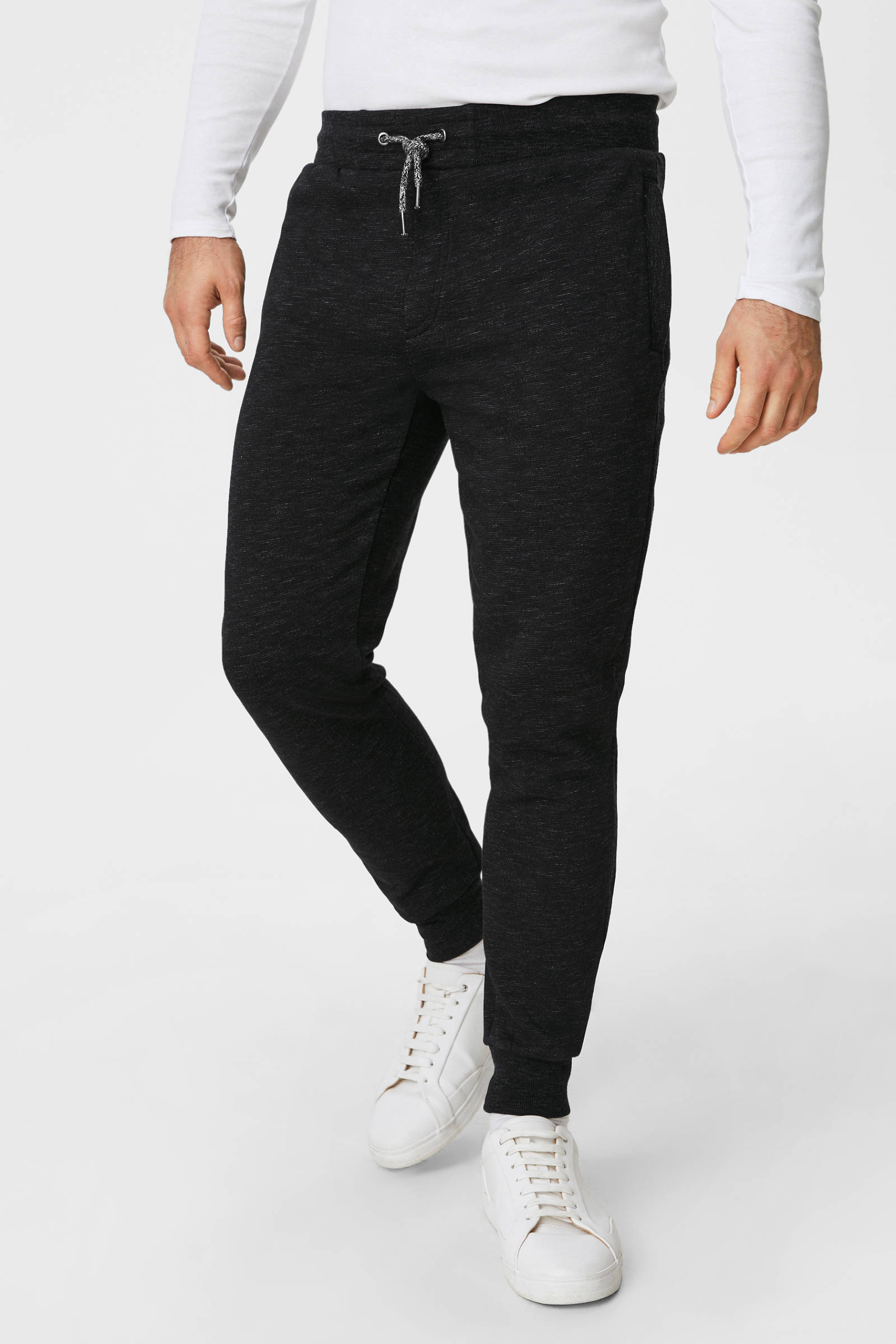 C\u0026A gemêleerde regular fit joggingbroek zwart | wehkamp