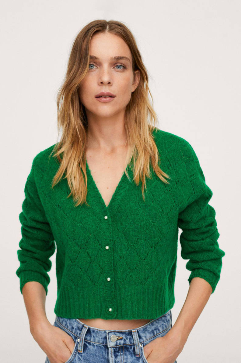 Mango fijngebreid vest groen wehkamp