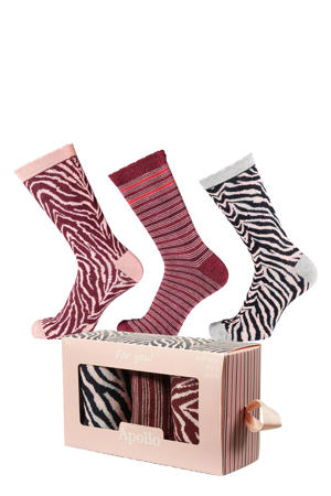sokken met all-over-print - set van 3 roze