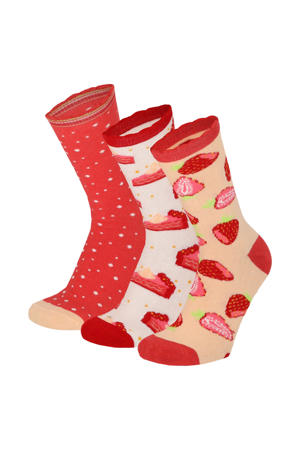 giftbox sokken met all-over-print - set van 3 roze