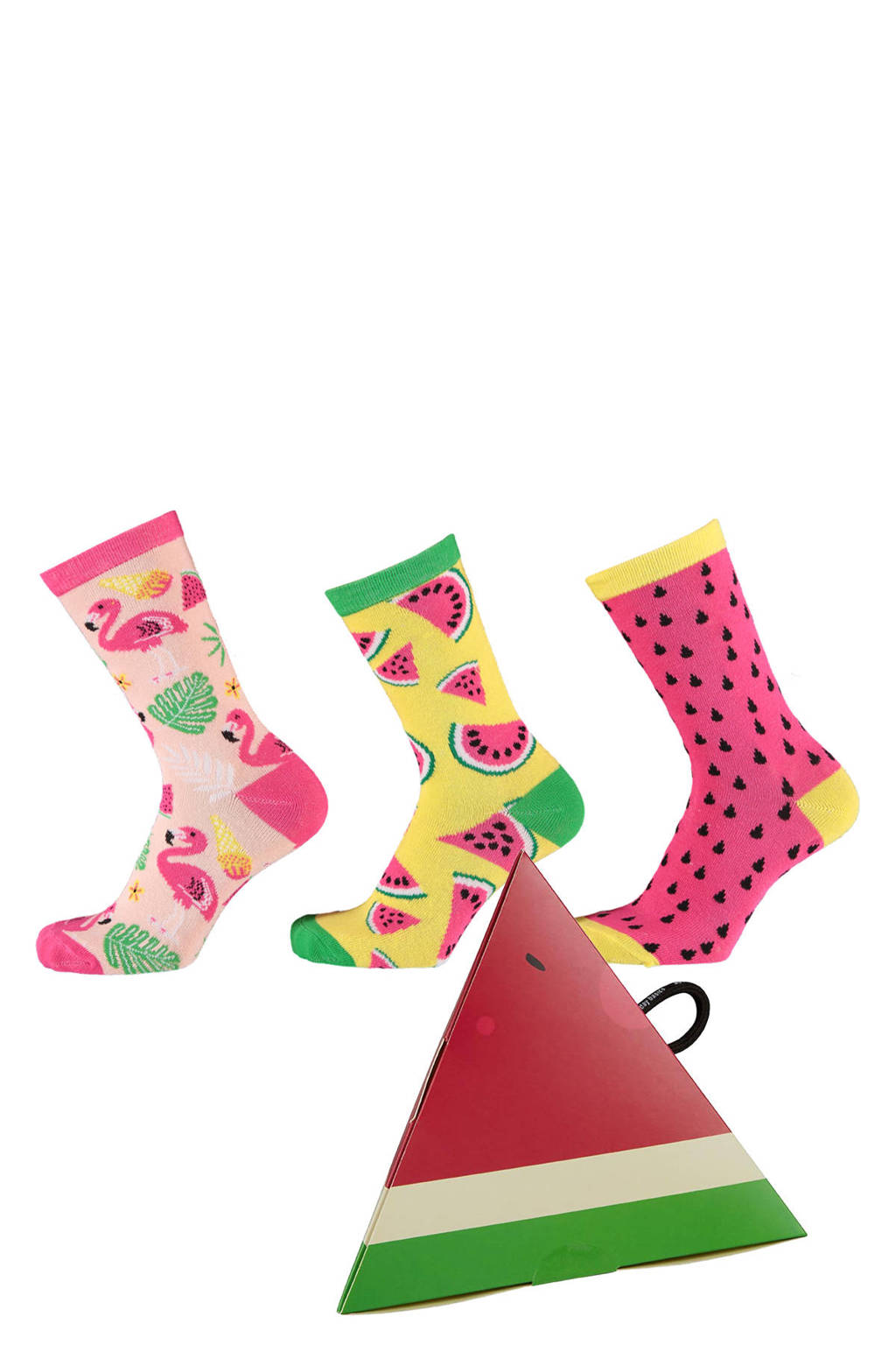 Apollo giftbox sokken met all-over-print multi, Geel/roze/groen