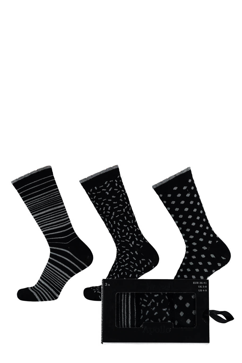 Apollo giftbox sokken met all-over-print zwart/zilver, Zwart