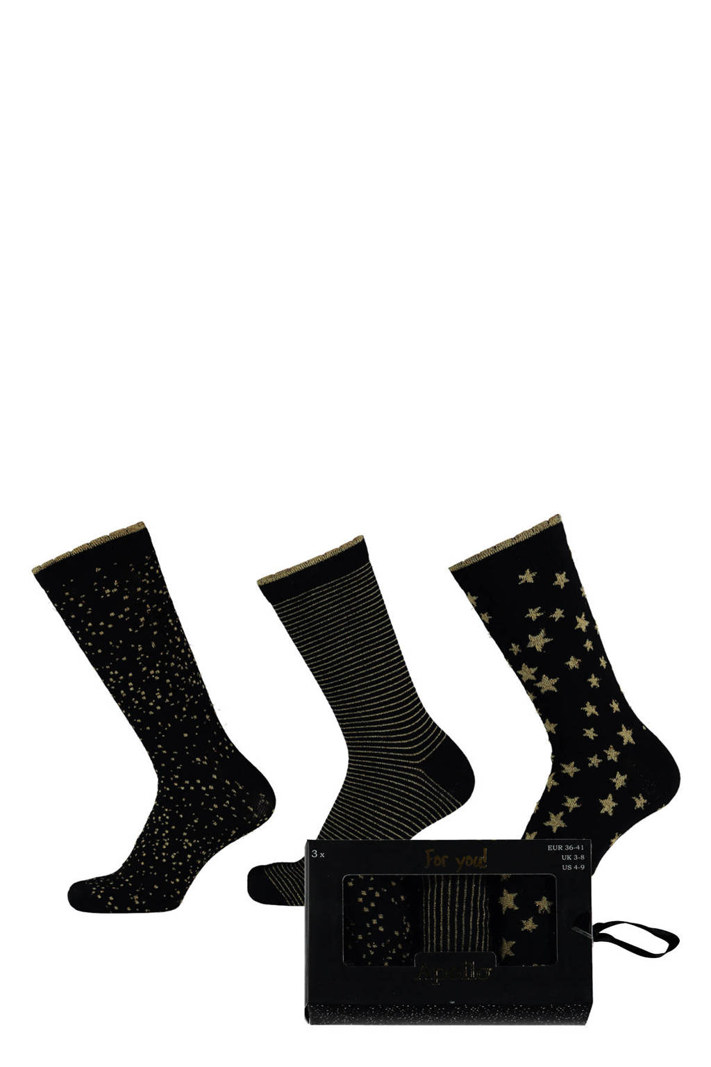 Apollo giftbox sokken met all-over-print zwart/goud, Zwart/goud