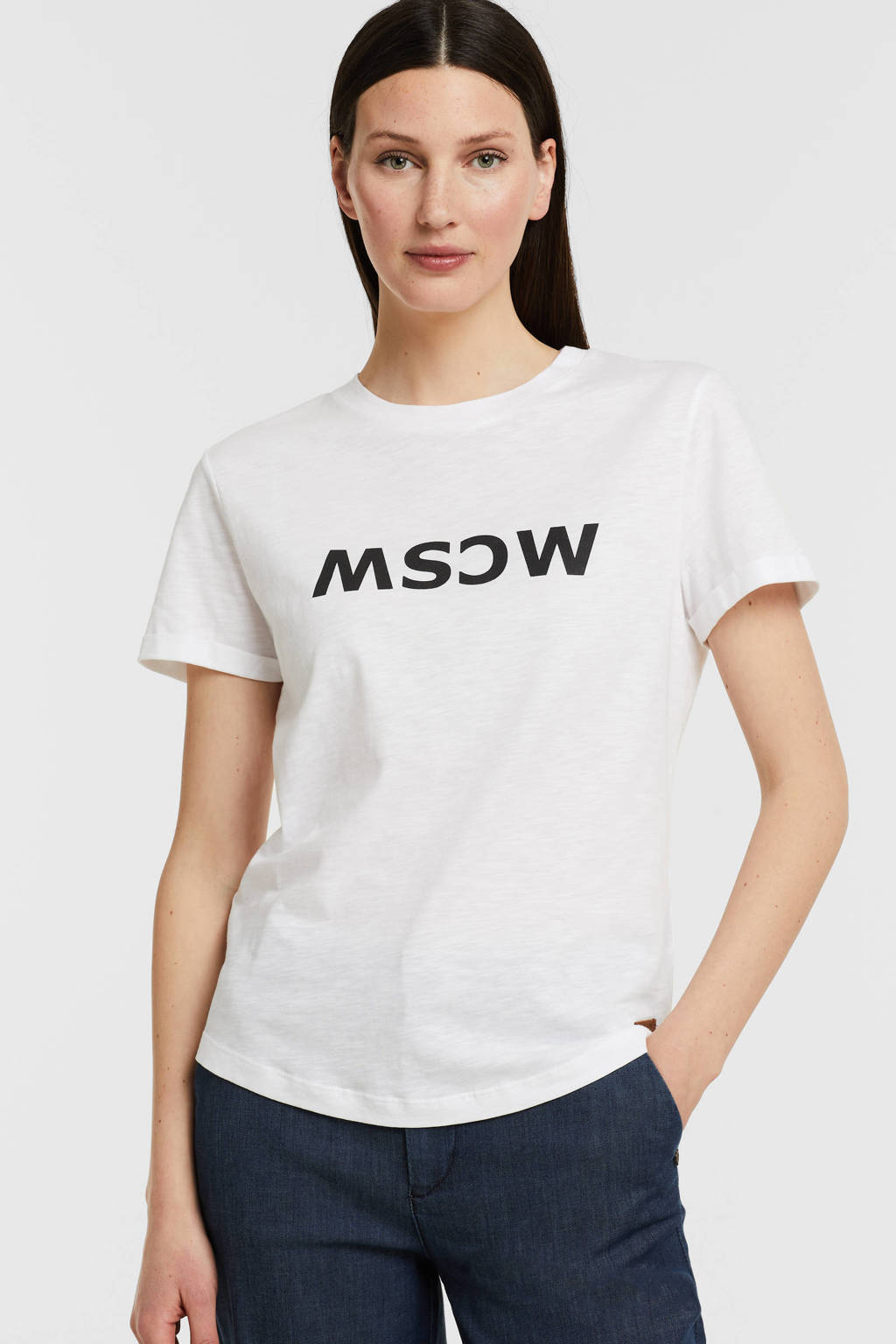 Witte dames Moscow T-shirt Gone van katoen met logo dessin en korte mouwen