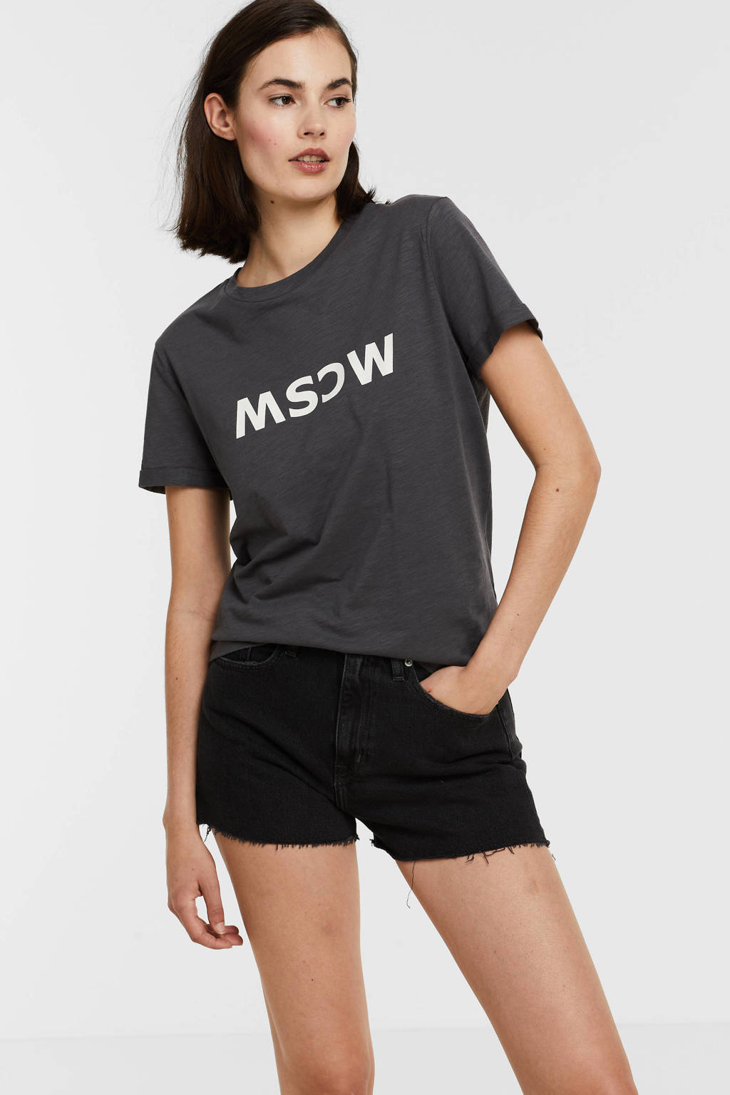 Antraciete dames Moscow T-shirt Gone van katoen met logo dessin en korte mouwen