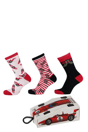 giftbox sokken met all-over-print zwart/rood