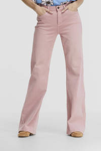 Roze dames Fabienne Chapot wide leg broek Eva van stretchkatoen met regular waist en rits- en knoopsluiting