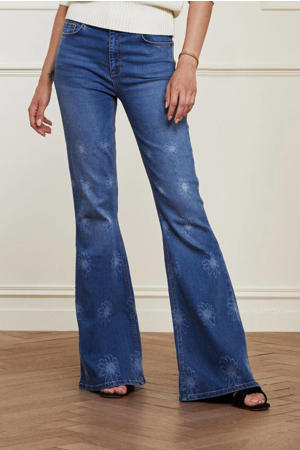 gebloemde flared jeans Eva medium blue