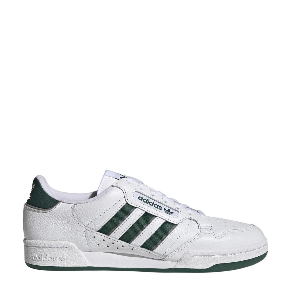 Wit, groen en grijze heren adidas Originals Continental 80 Stripes sneakers van leer met veters