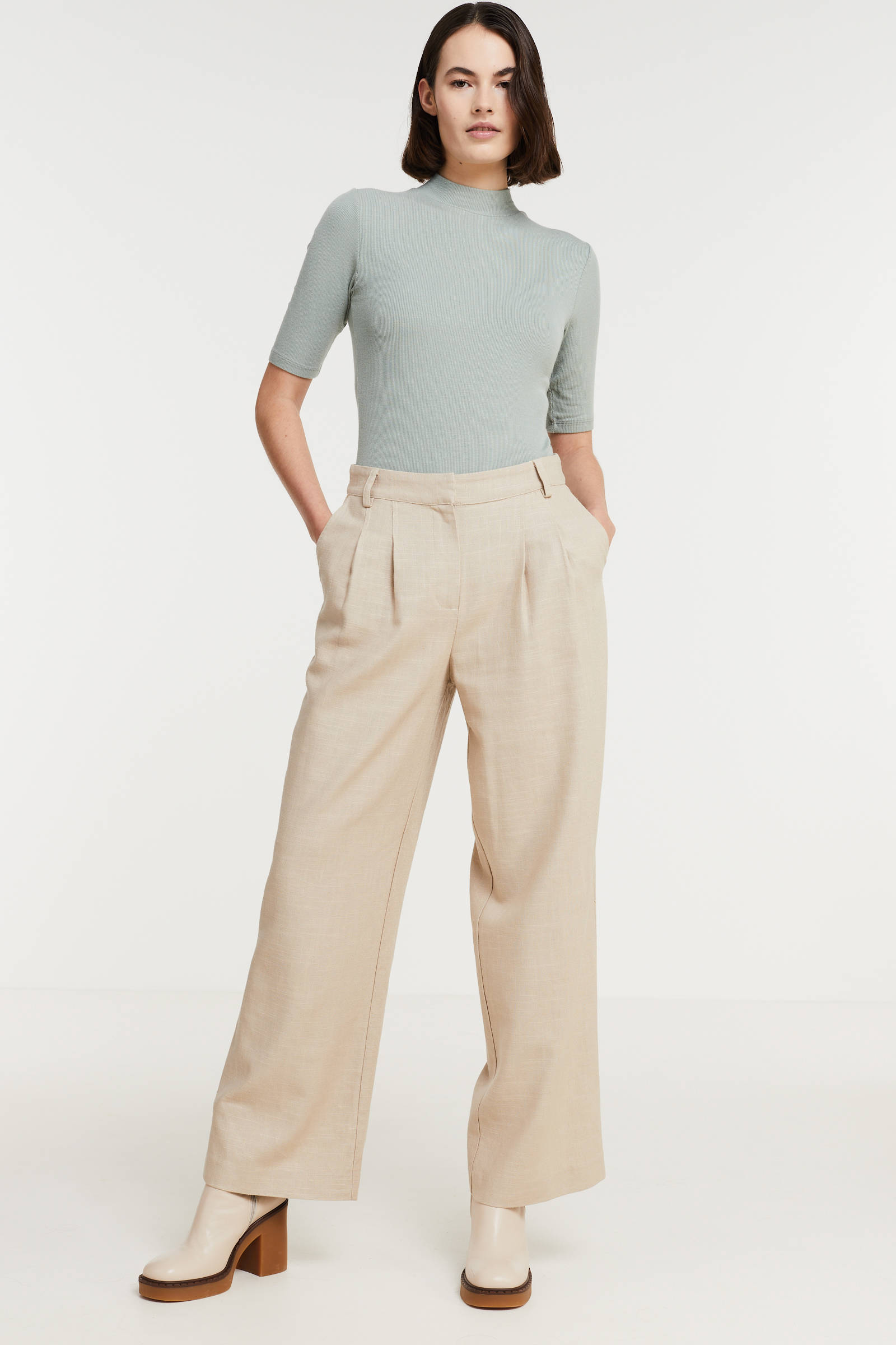 Y.A.S high waist straight fit pantalon YASREGA ecru online kopen