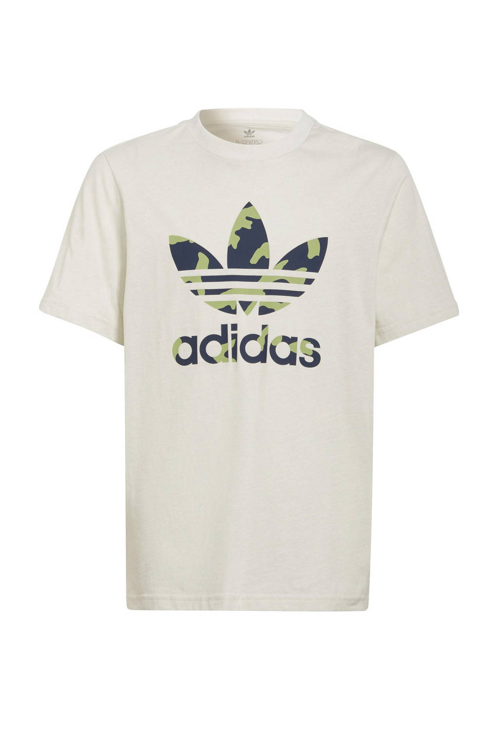 Ecru jongens en meisjes adidas Originals Adicolor T-shirt camo van katoen met logo dessin, korte mouwen en ronde hals