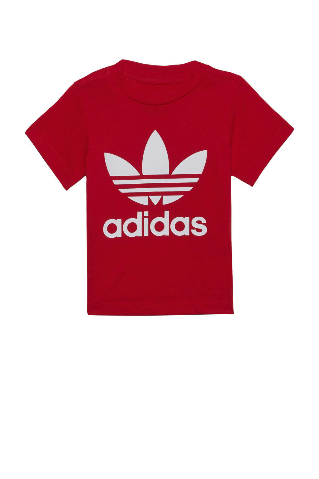 Rood en witte jongens en meisjes adidas Originals T-shirt van katoen met logo dessin, korte mouwen en ronde hals