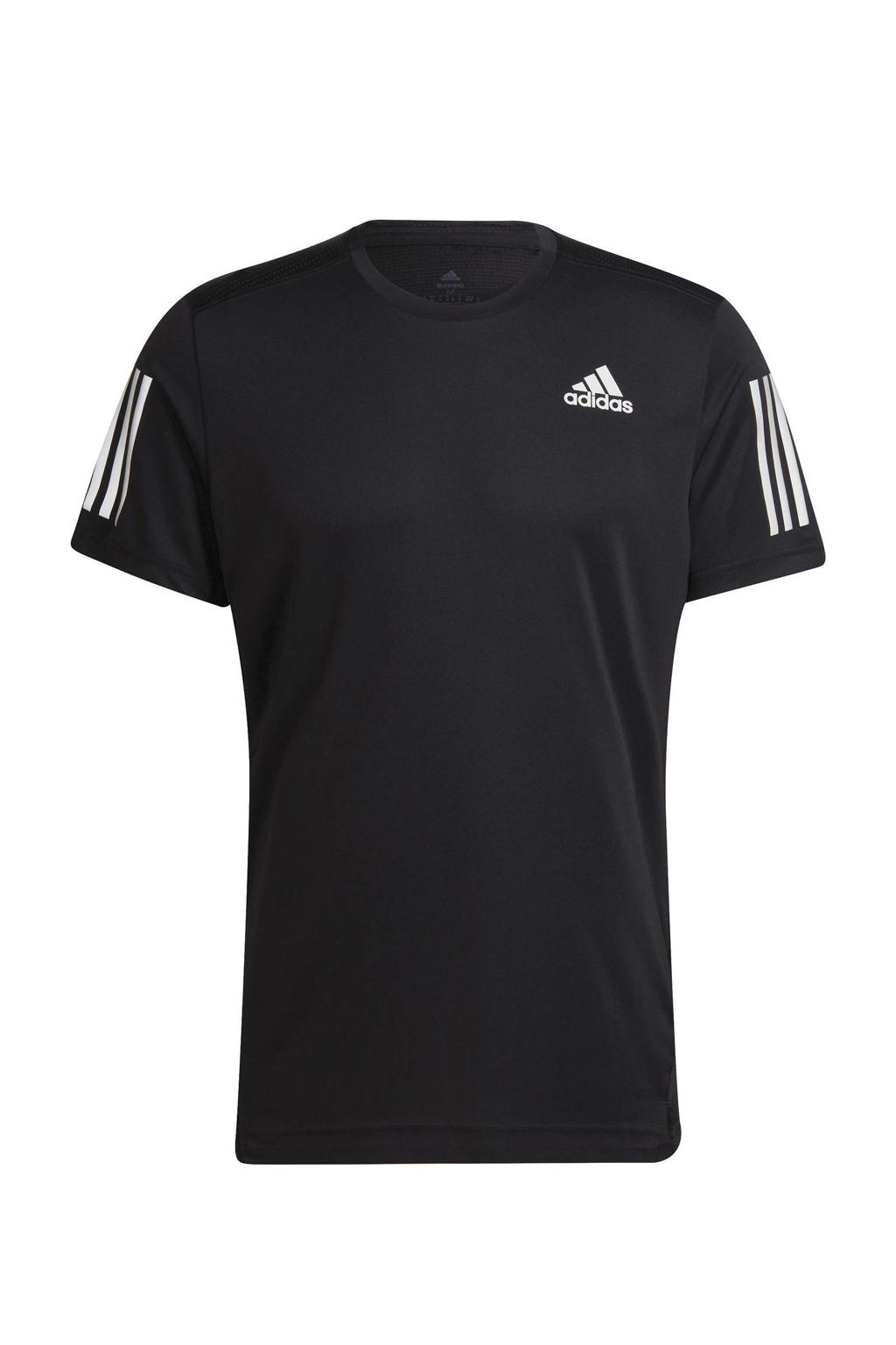 Zwart en zilverkleurige heren adidas Performance Own The Run hardloop T-shirt reflecterend van gerecycled polyester met korte mouwen en ronde hals