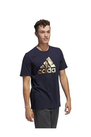   sport T-shirt donkerblauw/goud metallic