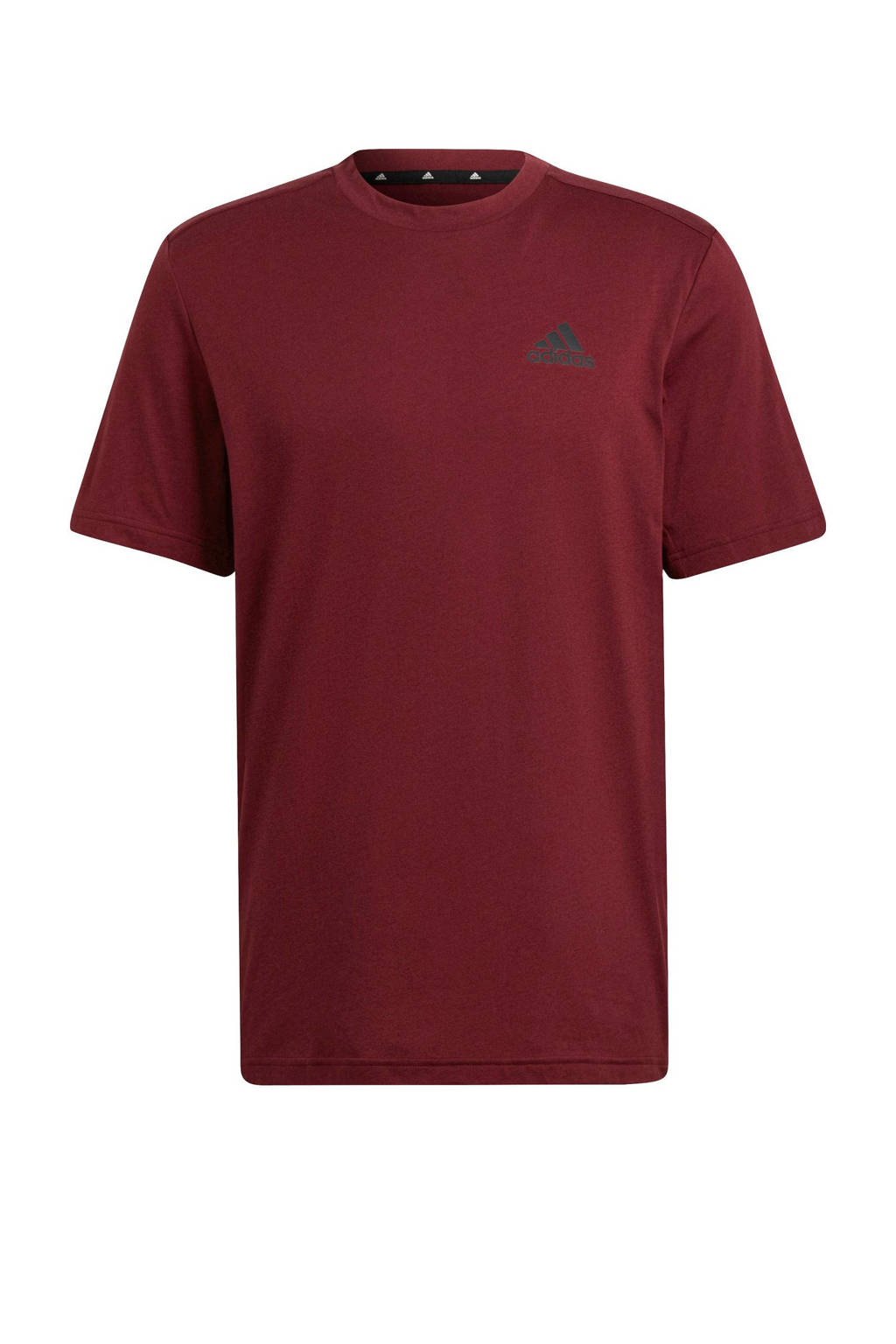Donkerrode heren adidas Performance sport T-shirt van polyester met korte mouwen en ronde hals