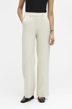 wide leg pantalon OBJLISA van gerecycled polyester beige