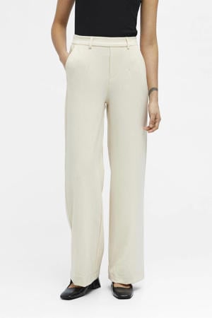 wide leg pantalon OBJLISA van polyester beige