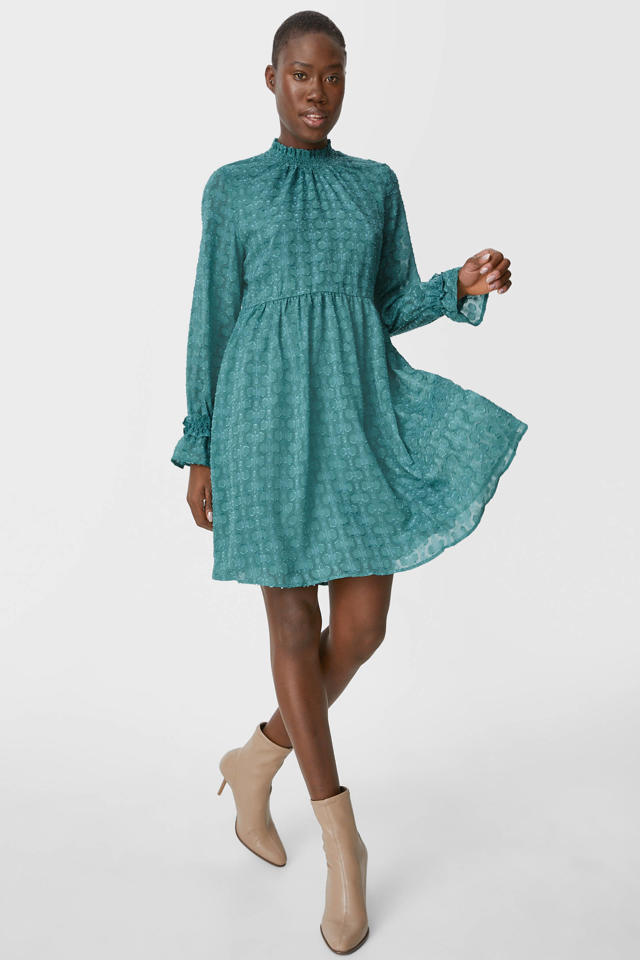A-lijn jurk met textuur turquoise | wehkamp