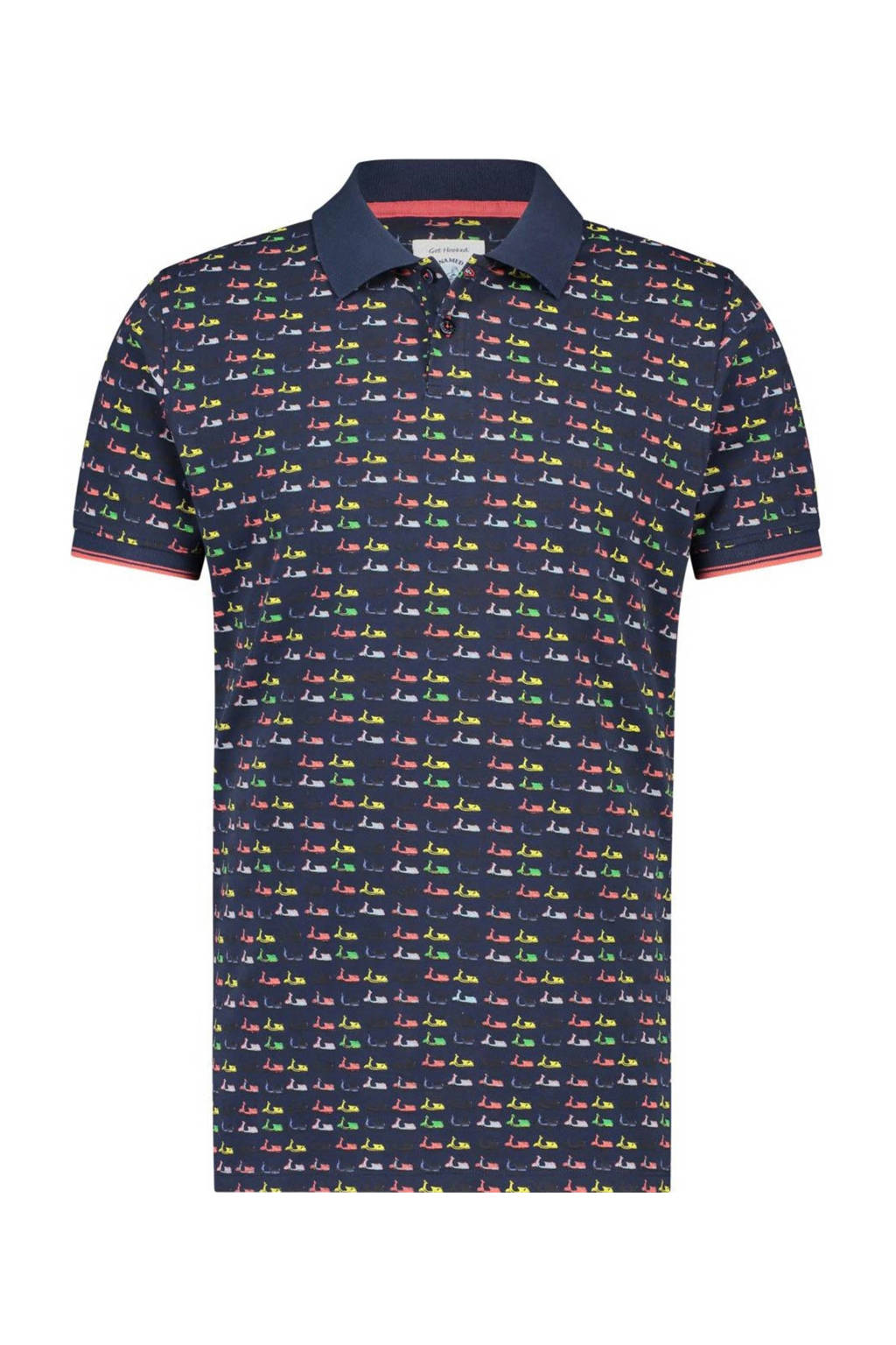 A fish named Fred polo met all over print navy blue