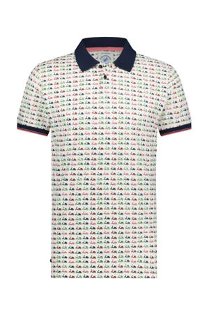 polo met all over print donkerblauw/wit