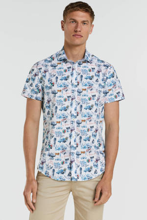 slim fit overhemd met all over print white and blue print