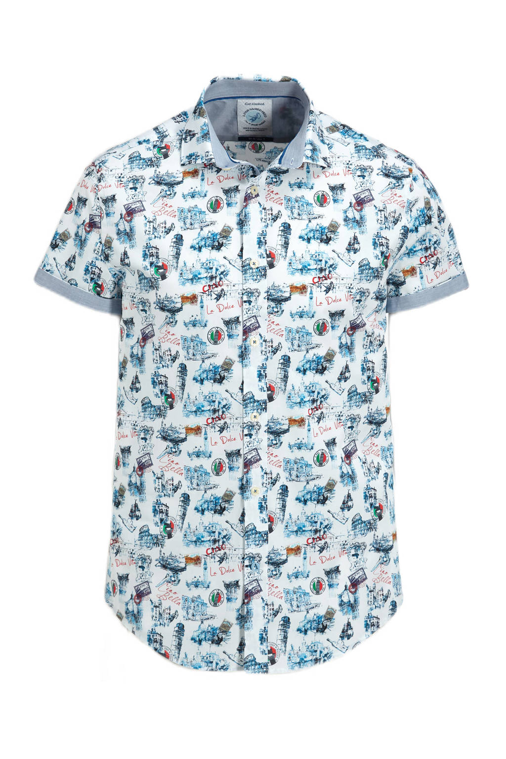 A fish named Fred slim fit overhemd met all over print white and blue print