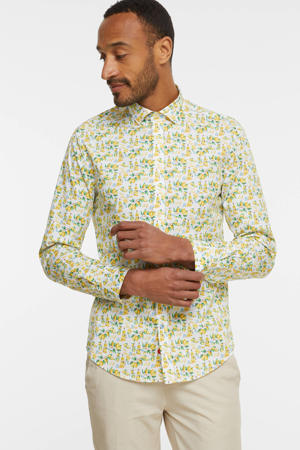 slim fit overhemd Lemons met all over print wit/geel