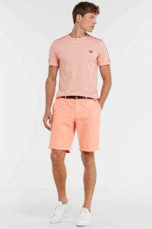 slim fit T-shirt Ringer met contrastbies pink peach