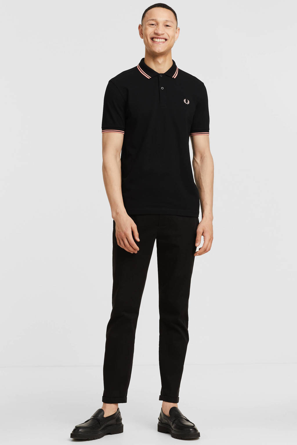 Fred Perry regular fit polo Twin tipped met contrastbies black/pink peach