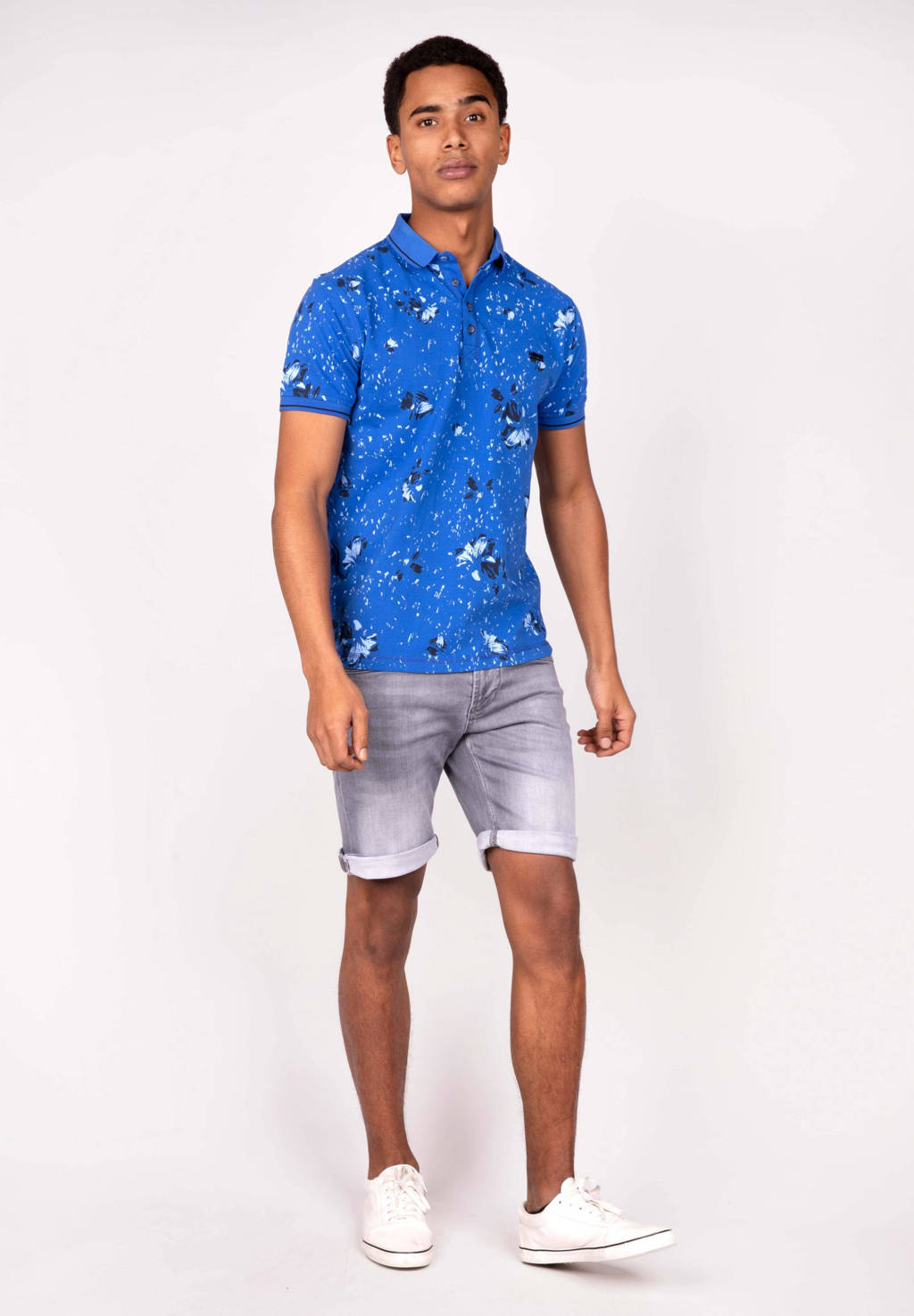 GABBIANO polo met all over print cobalt
