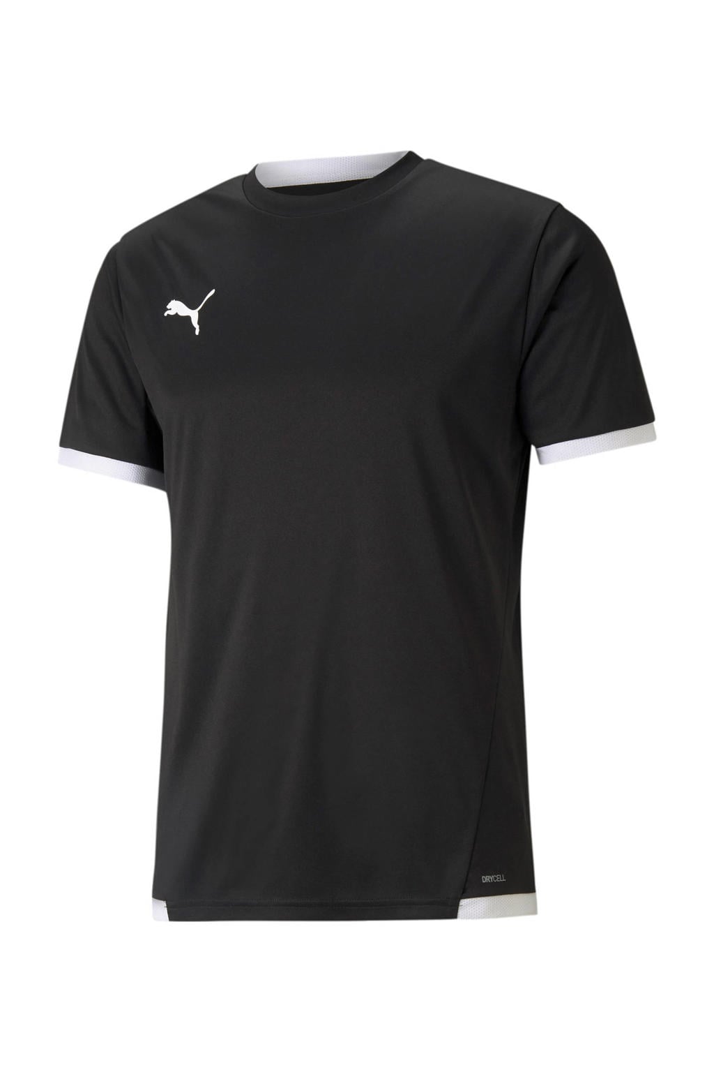 Zwart en witte heren Puma Senior voetbalshirt van polyester met effen, korte mouwen en ronde hals