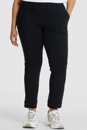 slim fit broek van travelstof donkerblauw