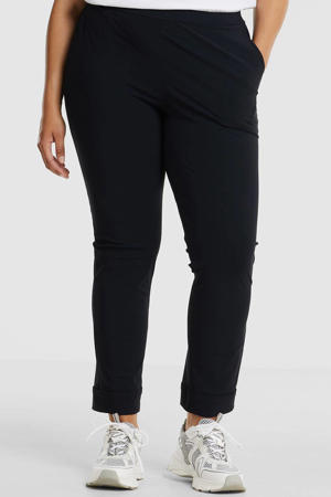 slim fit broek van travelstof donkerblauw