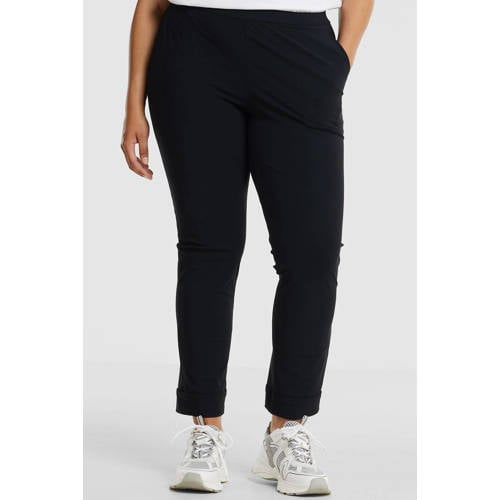 Plus Basics slim fit broek van travelstof donkerblauw afbeelding