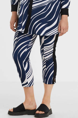 cropped slim fit broek van travelstof met zijstreep donkerblauw/wit/zwart