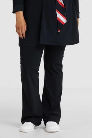 flared broek van travelstof donkerblauw